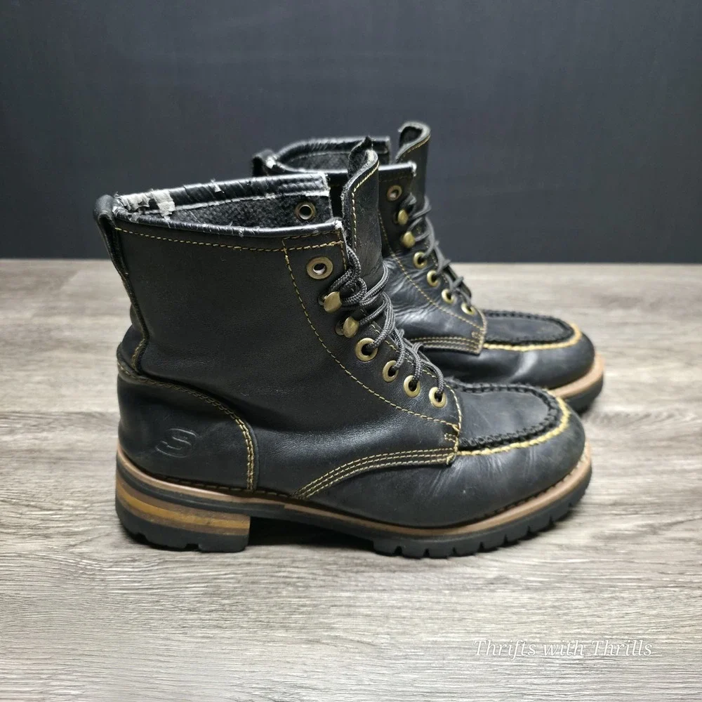 Skechers‎ Men's Work Boots -  Size 9.5 - Oil Resistant, Moc Toe, Black Leather
